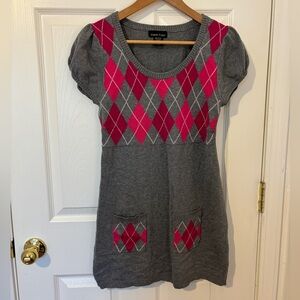 Adorable Women’s Large Gray & Pink Cardigan Sweater Dress By Sweater Project